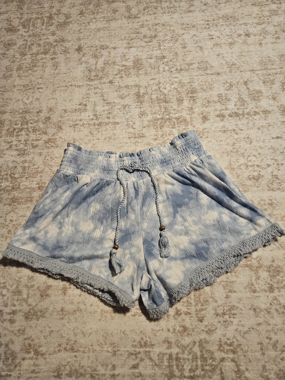 Light Blue Tie-Dye High Waisted Lounge Shorts